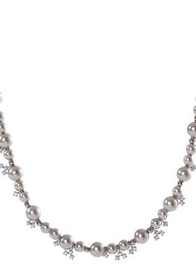 花少7李沁同款气泡星云项链女轻奢灰珍项链锁骨链毛衣链