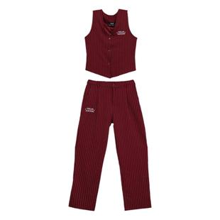 CBXLAB儿童街舞潮牌酒红藏蓝竖条纹马甲Popping套装locking演出服