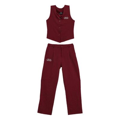 CBXLAB儿童街舞潮牌酒红藏蓝竖条纹马甲Popping套装locking演出服