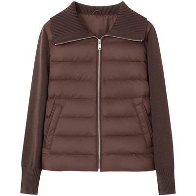 LANCY/朗姿2025冬新款鹅绒羊毛针织拼接轻薄羽绒服翻领短款外套女