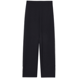 LESS春秋阔腿针织裤女通勤直筒含绵羊毛休闲黑长款裤子2O8E12200