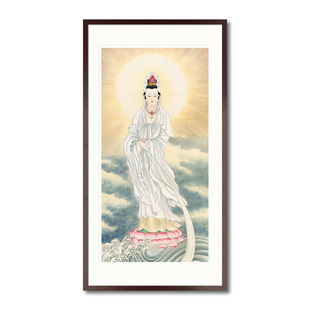 工笔人物国画南海白衣观音菩萨画像玄关书房中式卷轴挂画水晶摆台