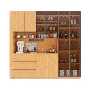 政补实木圆弧餐边柜靠墙一体高柜客厅置物酒柜茶水柜玻璃门储物柜