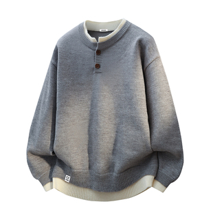 HiPanda你好熊猫秋冬季休闲宽松毛衣男士新款假两件长袖上衣男GH