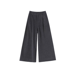 深灰色毛呢七分裤子大码女装秋冬小个子阔腿裤今年流行八分梧桐裤