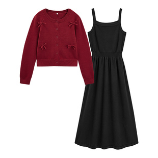 IEF/爱依服【微胖】套装2025秋冬新款大码女装红色开衫吊带两件套