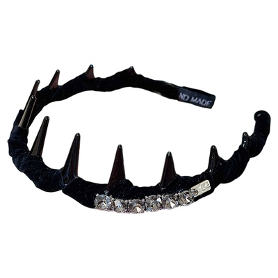 海蓝蓝水钻黑色丝绒麻花发箍带齿