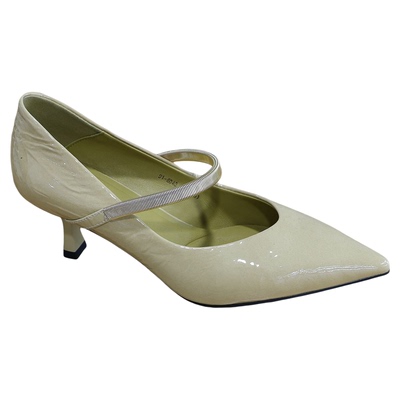 诗路花语真皮尖头一字带高跟单鞋