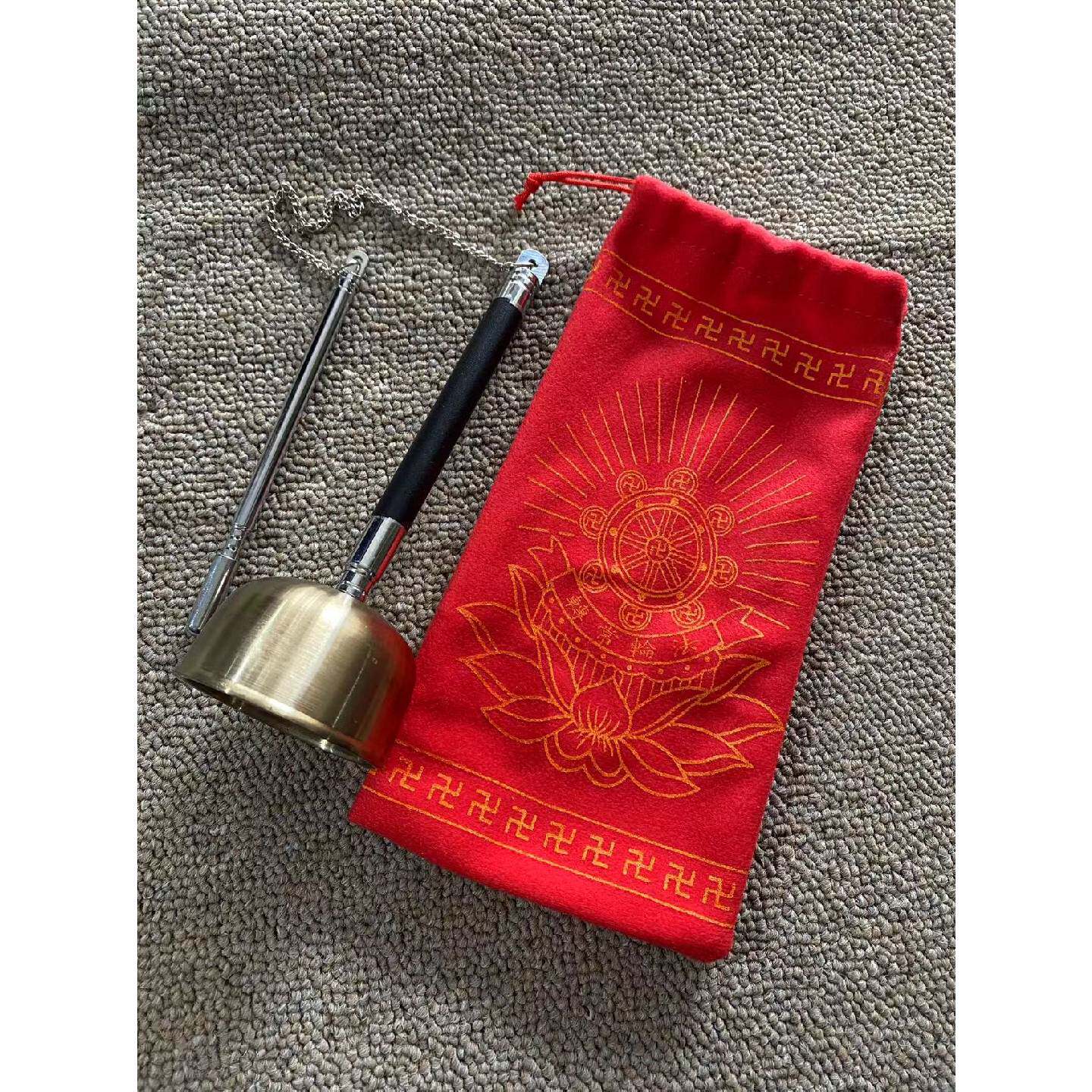〔议价-可维修〕引磬法器,台湾,纯铜老式助念伸缩引庆木柄引罄