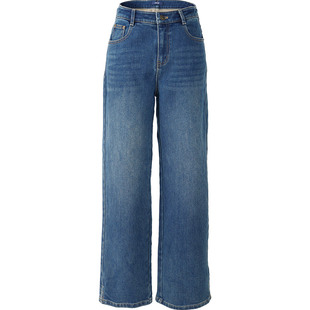 娅丽达雪绒保暖阔腿牛仔裤女2025冬季新款松紧后腰直筒裤宽松长裤