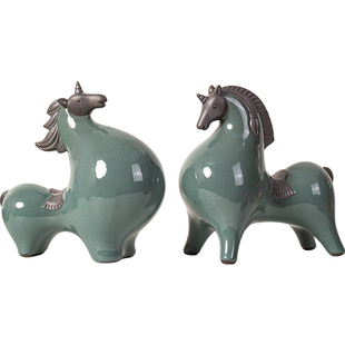 大号陶瓷马唐马摆件一对招财客厅玄关办公桌面装饰生肖马年吉祥物