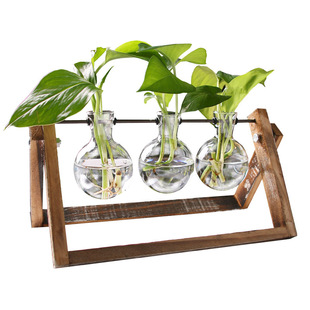 创意烧杯水培木架容器绿萝植物玻璃花瓶办公室桌面摆件插花瓶装饰