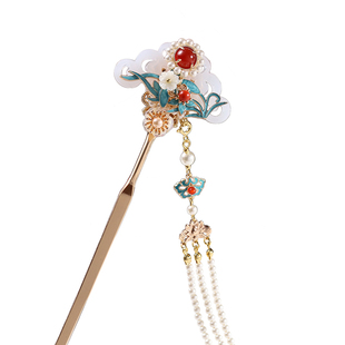 青雀记原创古风中国发簪步摇盘头发钗子新中式汉服烧蓝发饰赴韶华