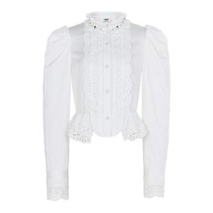 lefame拉飞姆2025秋季新款时尚宫廷风收腰绣花边装饰衬衫上衣女