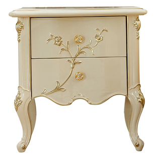 欧式实木床头柜美式别墅卧室奢华水性漆床边柜白色抽屉柜储物角柜