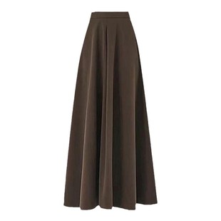 美拉德棕色半身裙女高级感气质百褶长裙a字大码胖mm显瘦大摆裙子