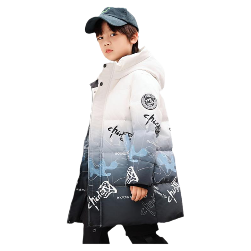 儿童羽绒服男童中长款2025新款中大童装加厚渐变男孩冬季保暖外套
