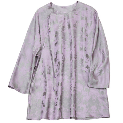 真丝交织提花缎夏圆领唐装女上衣