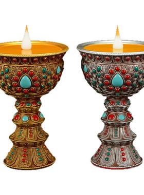 藏村树脂供佛灯灯座藏式客厅烛台