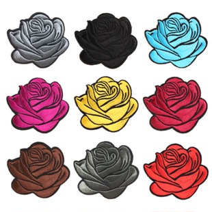 玫瑰花朵羽绒布贴衣服裤装饰夹克牛仔贴布刺绣贴花破洞图案补丁贴