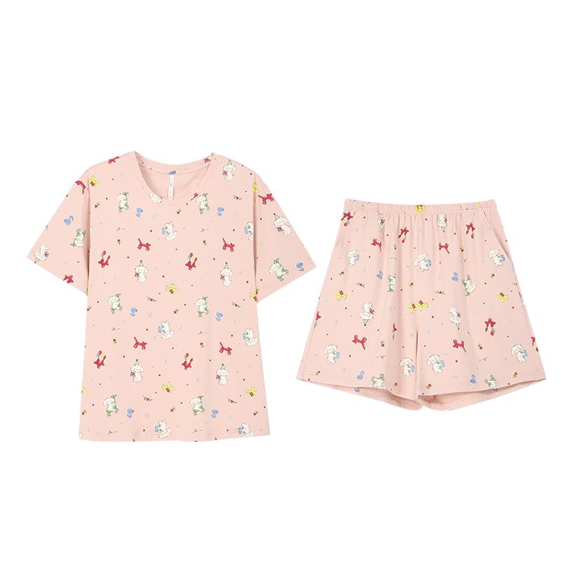 安之伴睡衣女夏季新款薄款短袖短裤休闲甜美可爱家居服套装可外穿