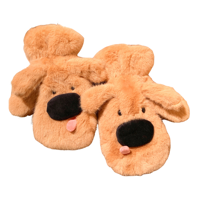 骑行加绒加厚半指翻盖毛绒手套女