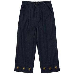 【2025秋冬新品】fafamoon设计师品牌 刺绣装饰微喇牛仔八分裤女