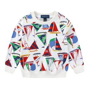 RL135男女童小马帆船春秋薄款长袖纯棉棉圈百搭圆领卫衣