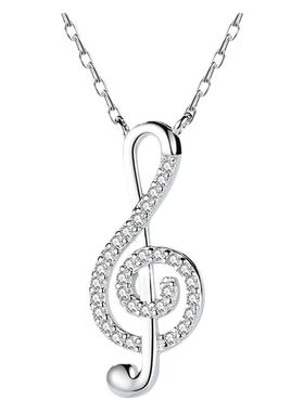 18K白金音符音乐项链镶嵌进口莫桑石可爱款吊坠女生礼物小巧精致