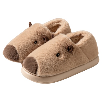 卡皮巴拉棉拖鞋女2025新款包跟加毛绒情侣秋冬季可爱家居棉鞋男款