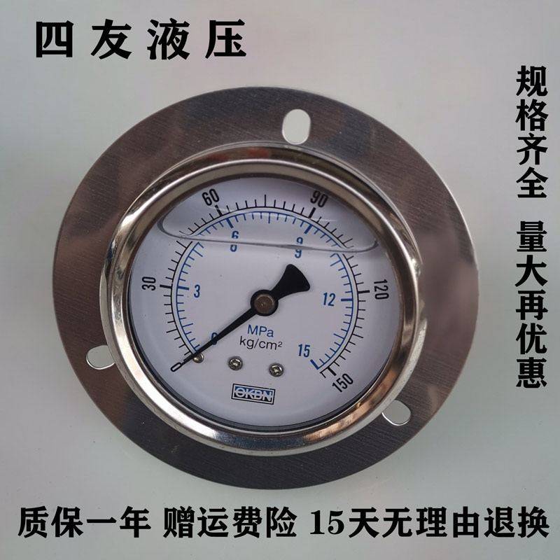 耐震压力表YN6050ZT轴向带边无边不锈钢甘油压表螺纹连接水油压表