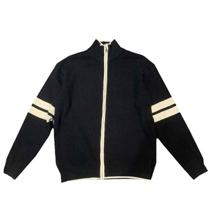 2025秋冬新款立领拼色条纹针织拉链衫外套潮流时尚简约毛衣外套男