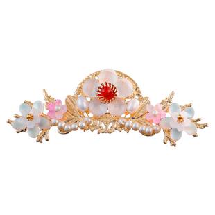 汉服头饰手工百搭合金发冠少女古风配饰u型花朵头冠古装饰品发饰