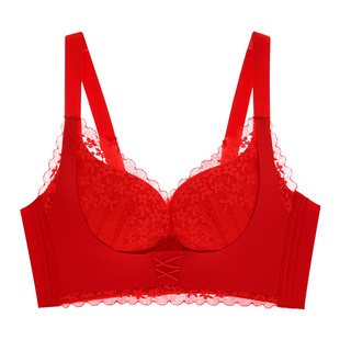 依曼丽本命年内衣小胸上托聚拢无钢圈性感结婚新娘红色文胸罩