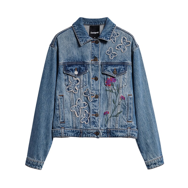 Desigual26秋冬新品花卉绣花蝴蝶贴布女式牛仔女式外套