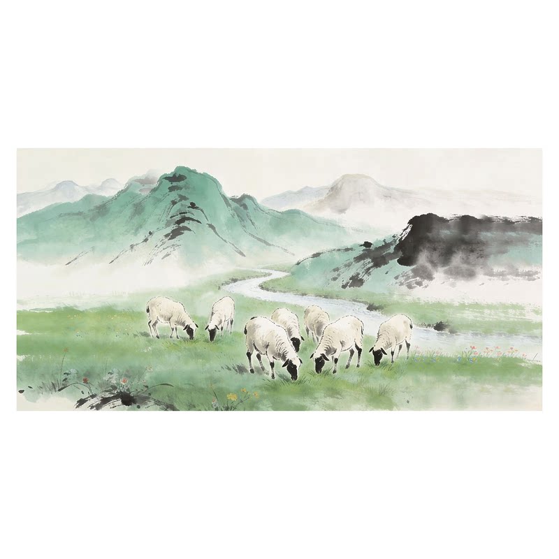白鹿艺术纯手绘油画中式水墨油画