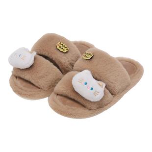 名创优品可爱毛毛拖鞋女款秋冬季2026新款外穿居家室内一字棉拖鞋