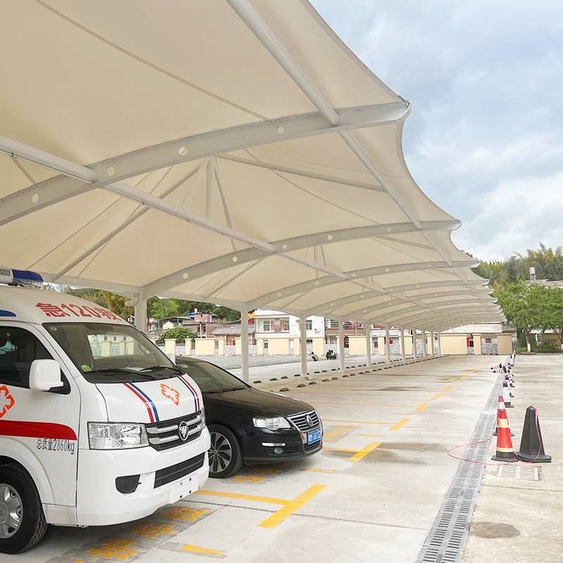 广东厂家小区雨棚工程户外膜结构车棚膜遮阳棚电动车张桩充电拉