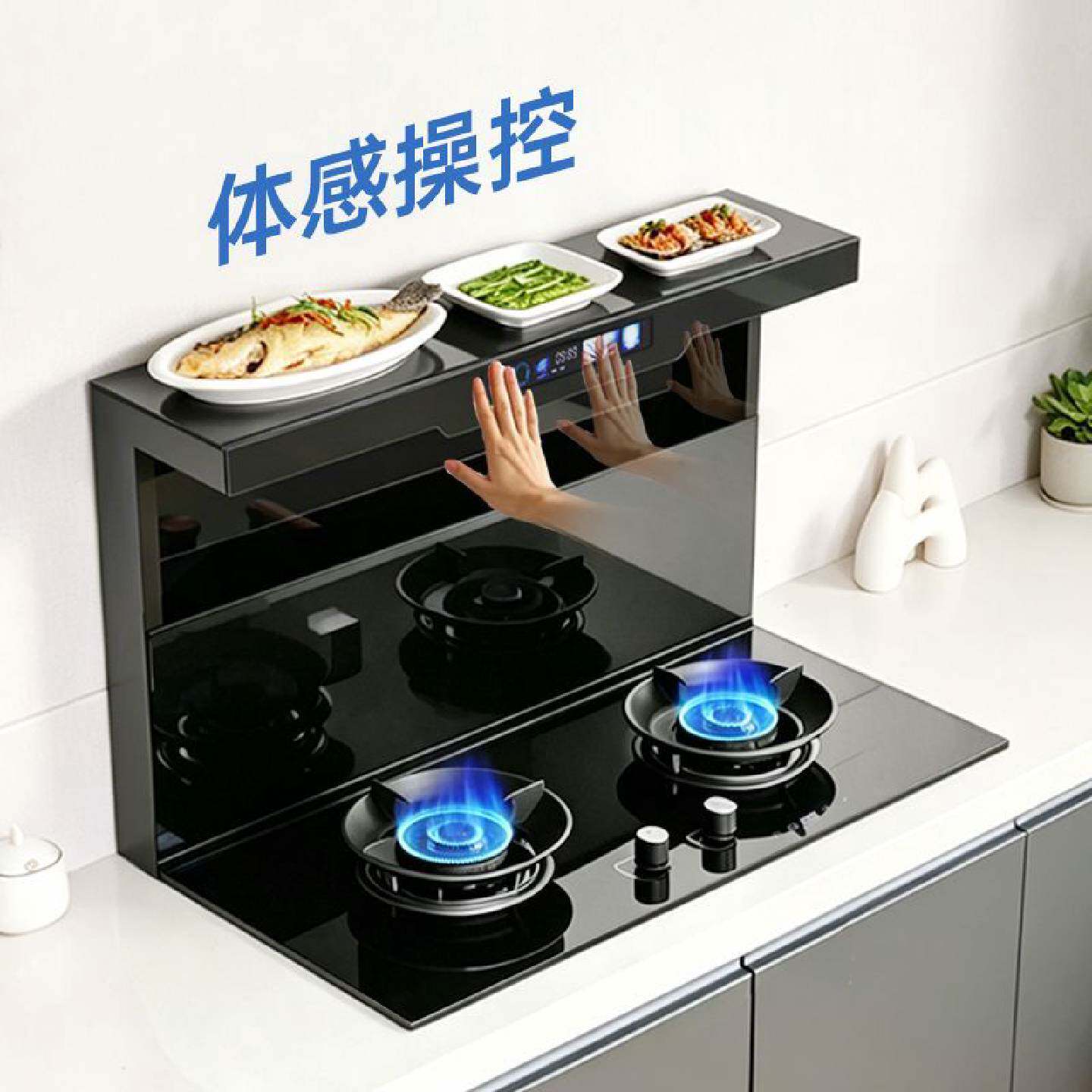 炫典Q5分体式集成灶侧吸下排变频油烟机5200瓦猛火燃气灶套装家用