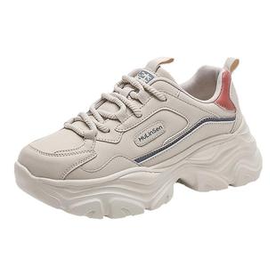 木林森真皮老爹鞋女2025秋冬时尚百搭新款运动鞋厚底增高休闲女鞋