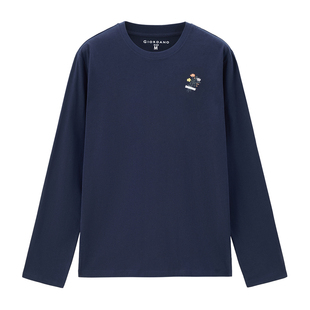 佐丹奴长袖T恤女新款纯棉打底衫甜美花朵刺绣圆领套头衫13324792