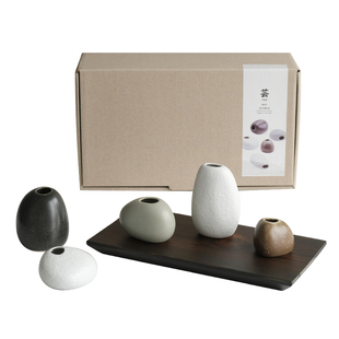 昔原 野趣 鹅卵石迷你小花器 桌面小花瓶带木托盘 乔迁新居送礼
