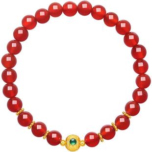 周六福玛瑙中国风手串女S925银金珠手链手饰送女友本命年礼物