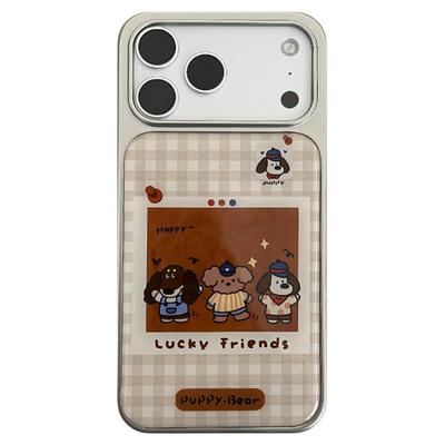 可爱栗子棕格纹小狗苹果手机壳女