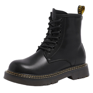 骆驼女鞋2025冬季新款加绒保暖棉靴机车靴子休闲厚底短靴女马丁靴