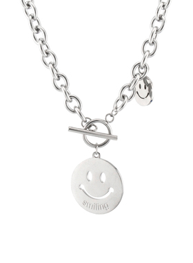 嘻哈笑脸圆形项链钛钢短款饰品