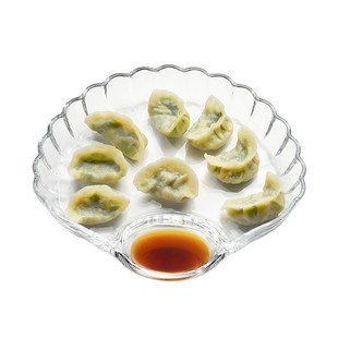 玻璃饺子盘子带醋碟减脂分餐盘家用扇形贝壳水饺专用盘蘸料盘一体