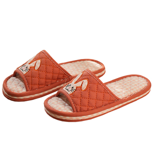 新款纯棉布艺儿童卡通兔年加厚三层布底静音大人同款家居室内拖鞋