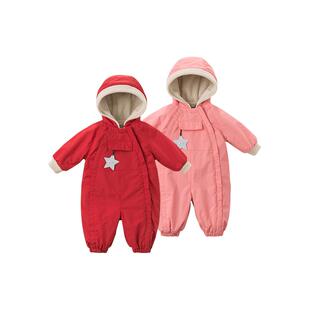 戴维贝拉婴儿衣服新年棉服保暖冬装夹棉连体衣男女宝宝拜年外出服