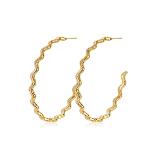 复古港风波浪素圈耳环方圆脸2026新款爆款高级感女人味大圈圈耳饰